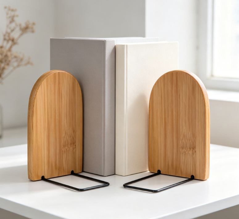 Large-Capacity Natural Bamboo Bookends – Non-Slip Design – 2-Piece Set - Image 2